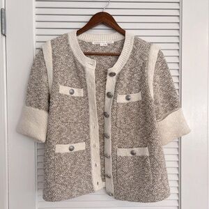 Veronica Beard Kaufman Knit Jacket / Size: S / Color: Ivory/Brown / Gently Worn